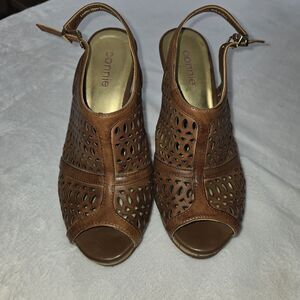 Connie -Nakita Womens Leather/Cork Open Toe Wedges Size 8.5M Brown